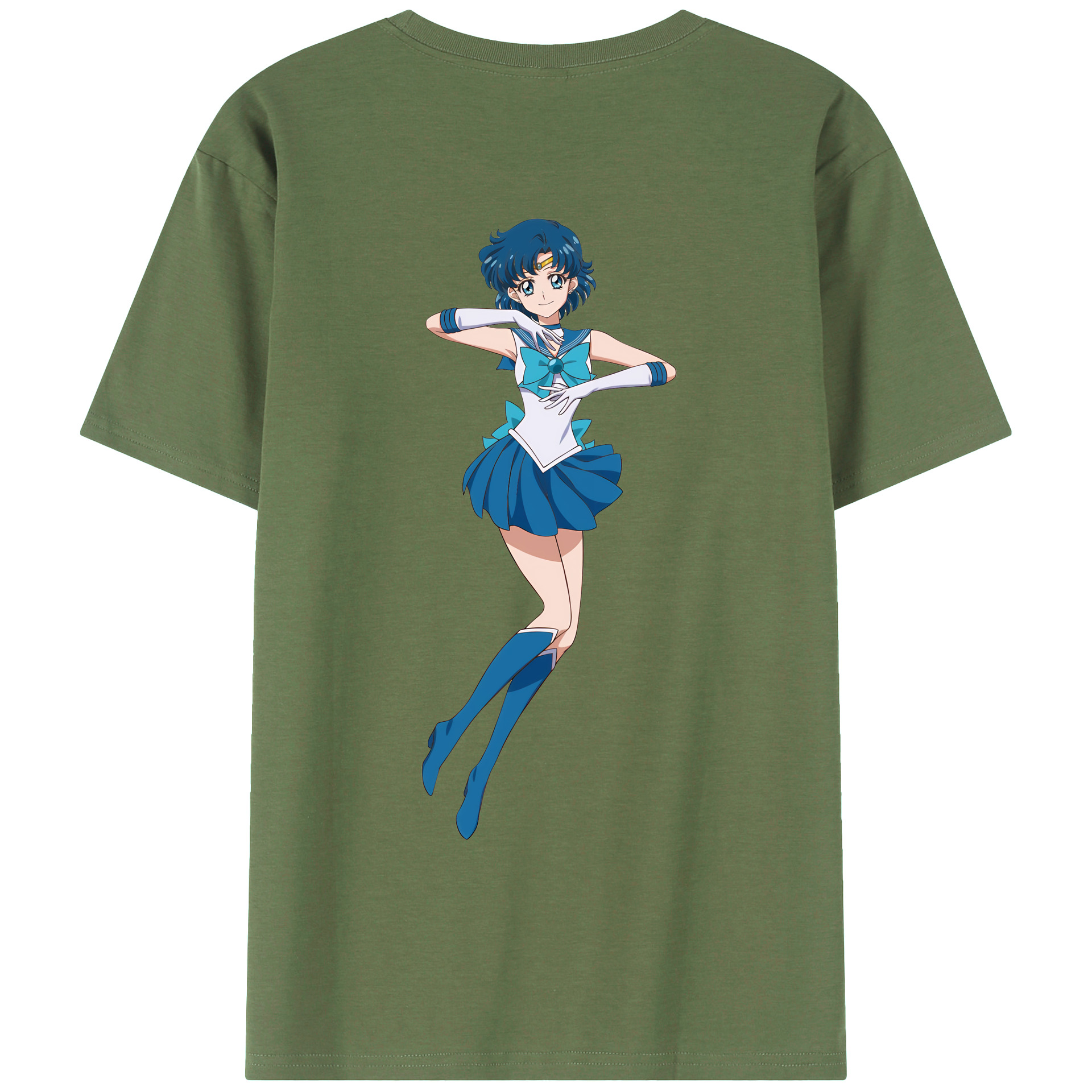 （画像用） 美少女戦士セーラームーン 水野 亜美 みずの あみ Sailor Moon Mizuno Ami 綿100％ メンズ半袖Tシャツ（バックプリント） 通気性